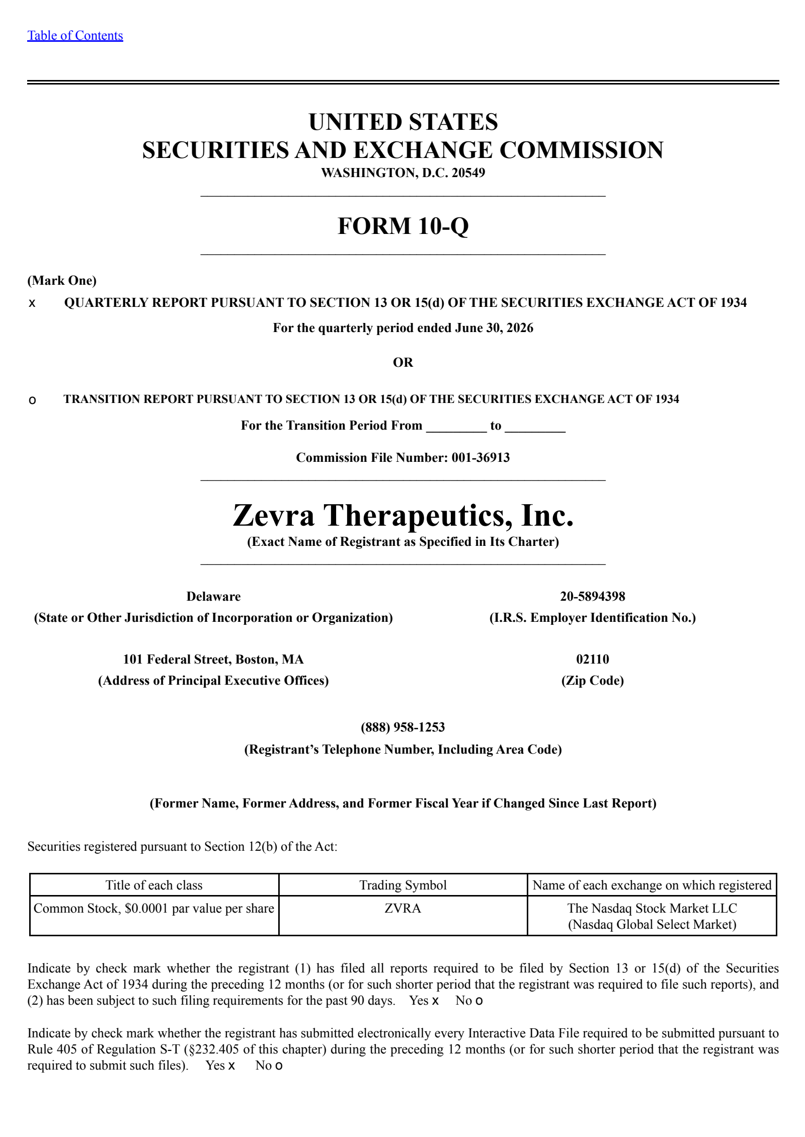 Zevra Therapeutics' Q2 2026 Quarterly report