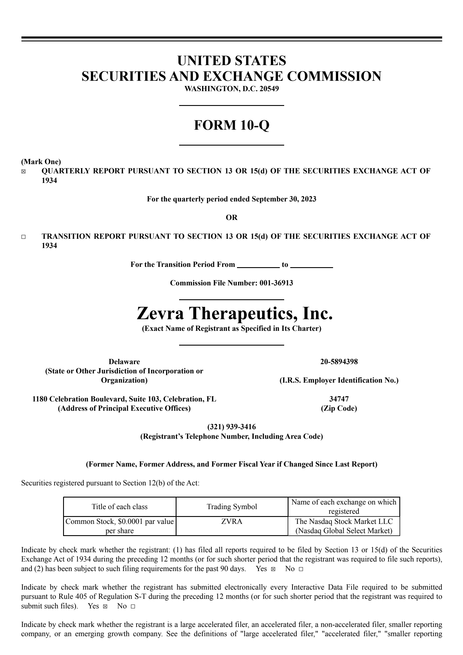 Zevra Therapeutics' Q3 2023 Quarterly report