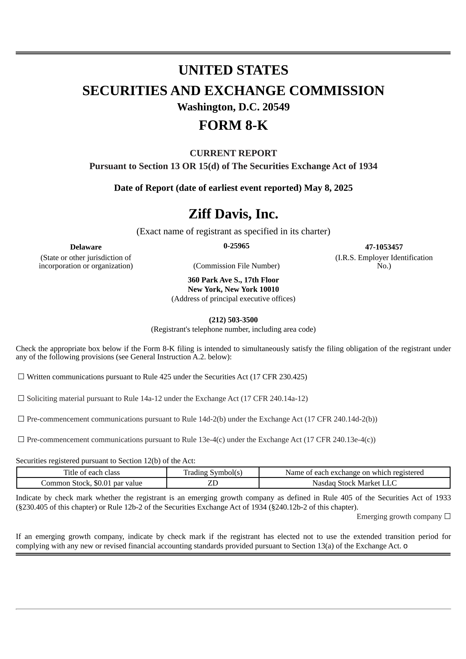 Ziff Davis' Q1 2025 Report