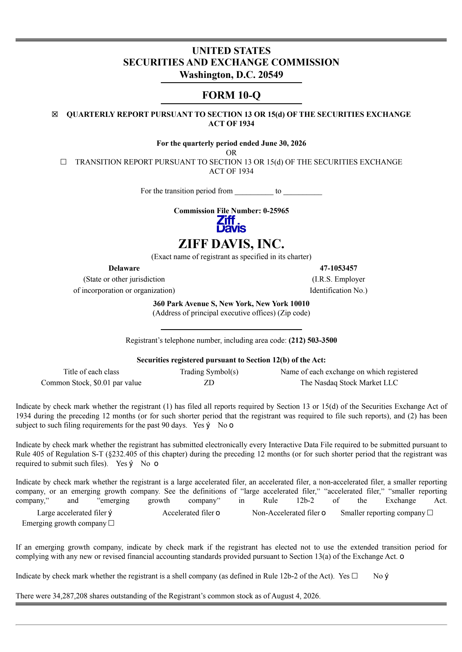 Ziff Davis' Q2 2026 Quarterly report