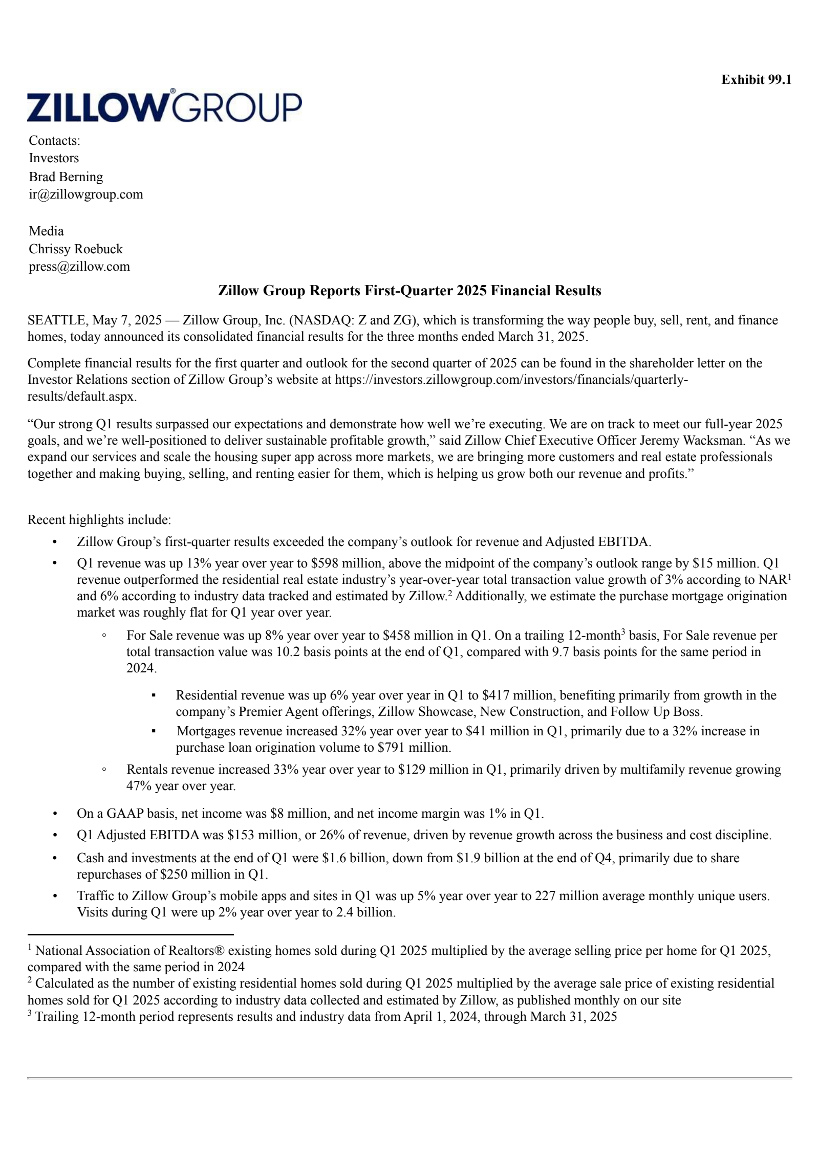 Zillow Group's Q1 2025 Press Release