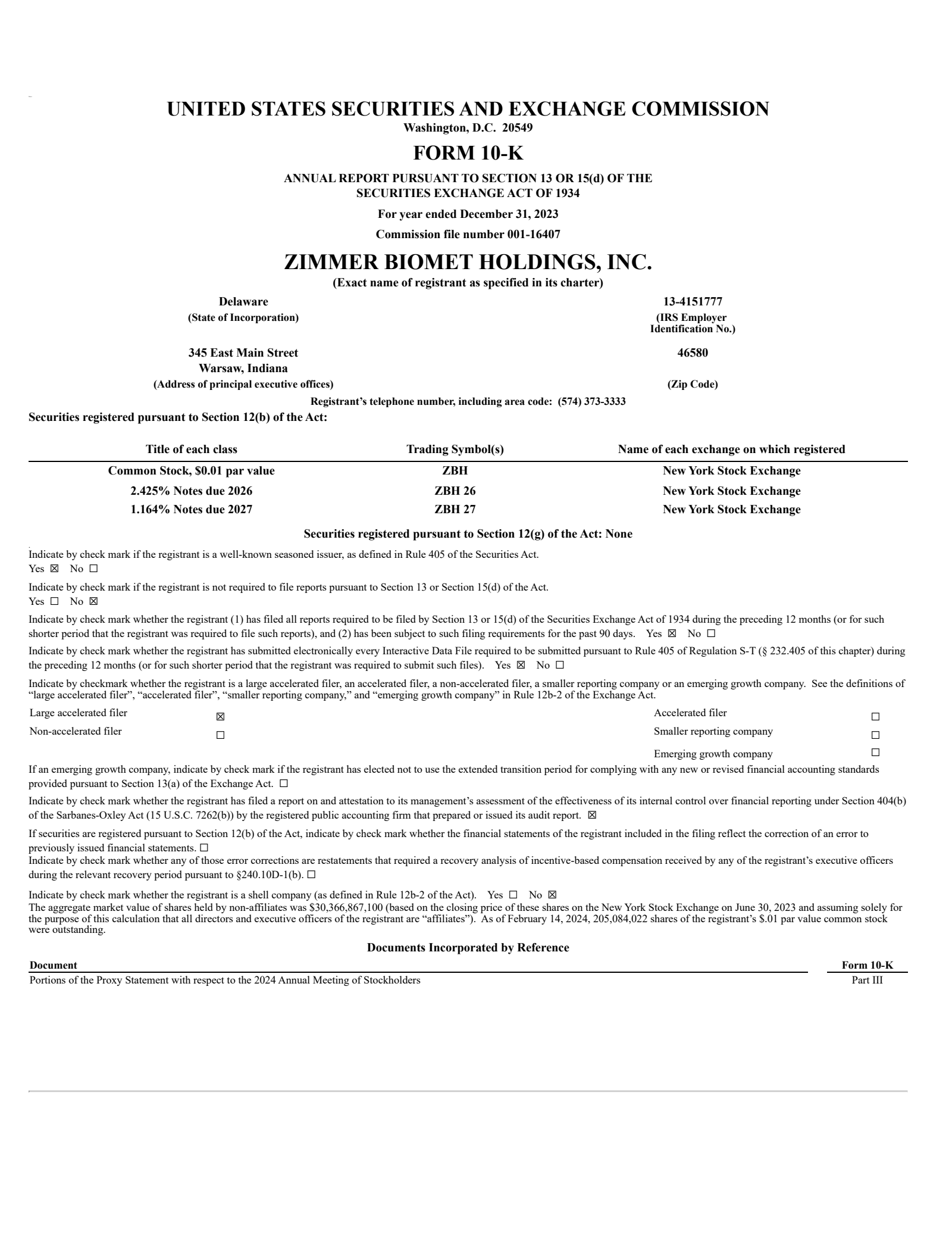 Zimmer Biomet's Q4 2023 Annual report