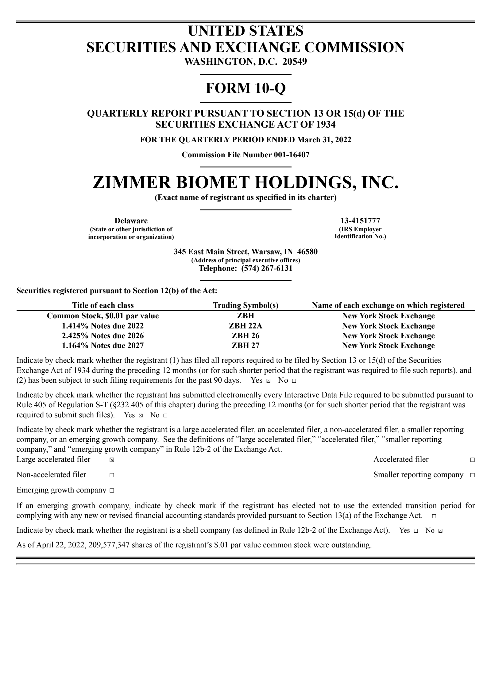 Zimmer Biomet's Q1 2022 Quarterly report