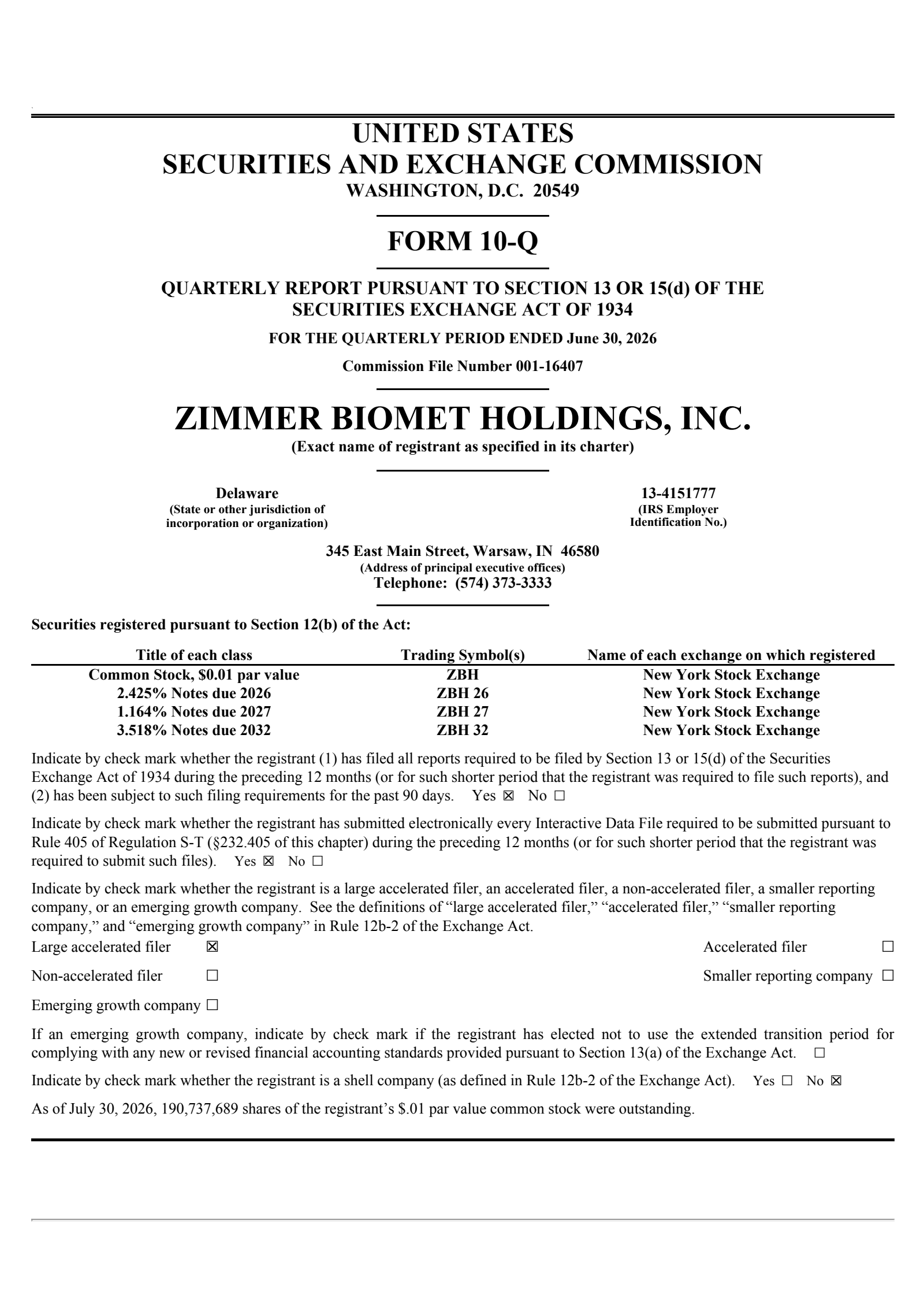 Zimmer Biomet's Q2 2026 Quarterly report