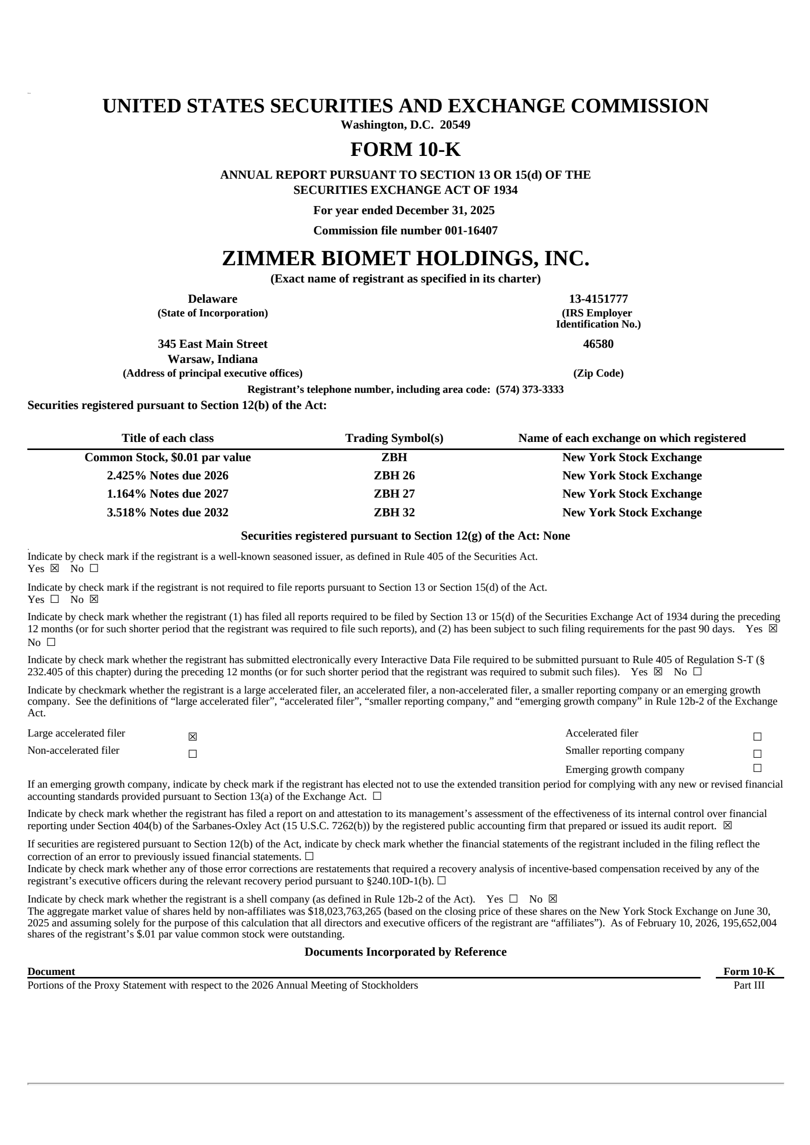 Zimmer Biomet's Q4 2025 Annual report