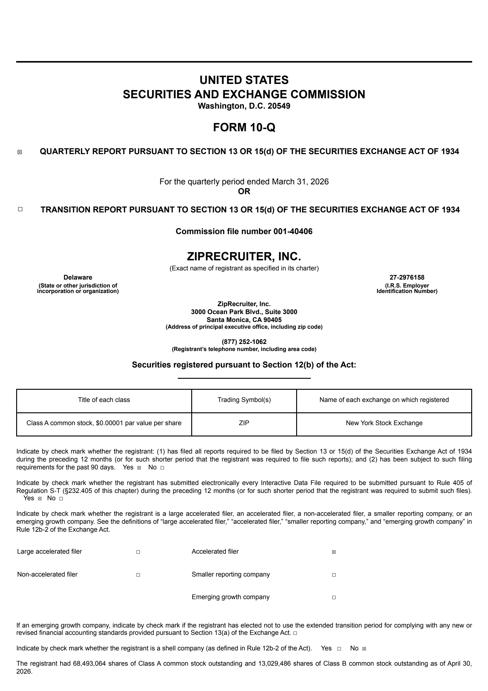 ZipRecruiter's Q1 2026 Quarterly report