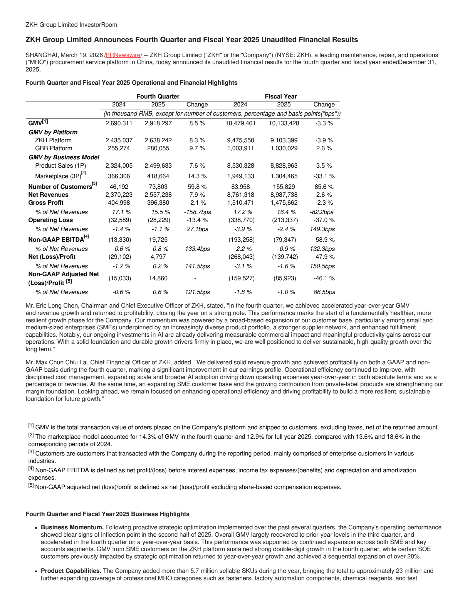 ZKH Group's Q4 2025 Press Release