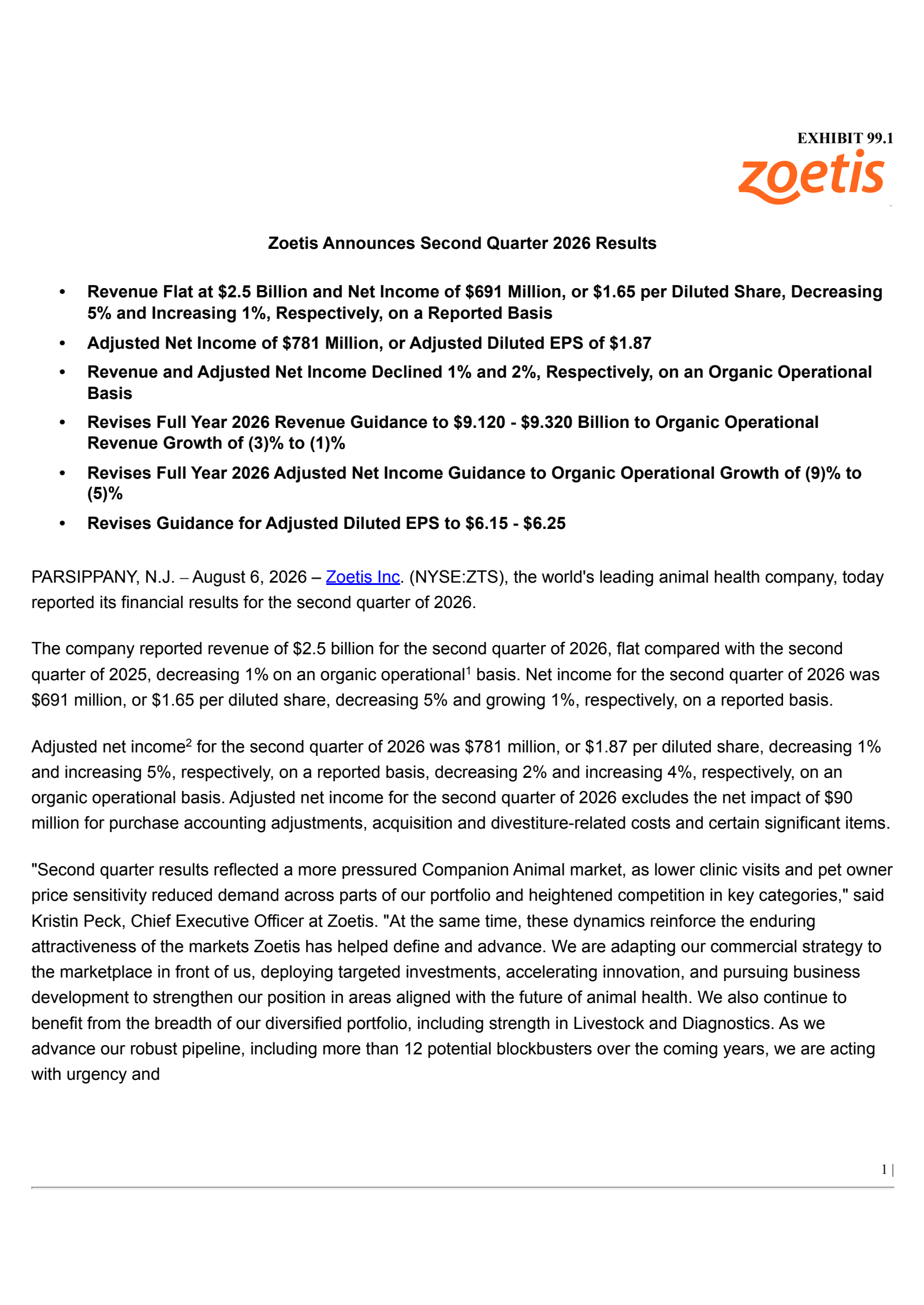 Zoetis' Q2 2026 Press Release