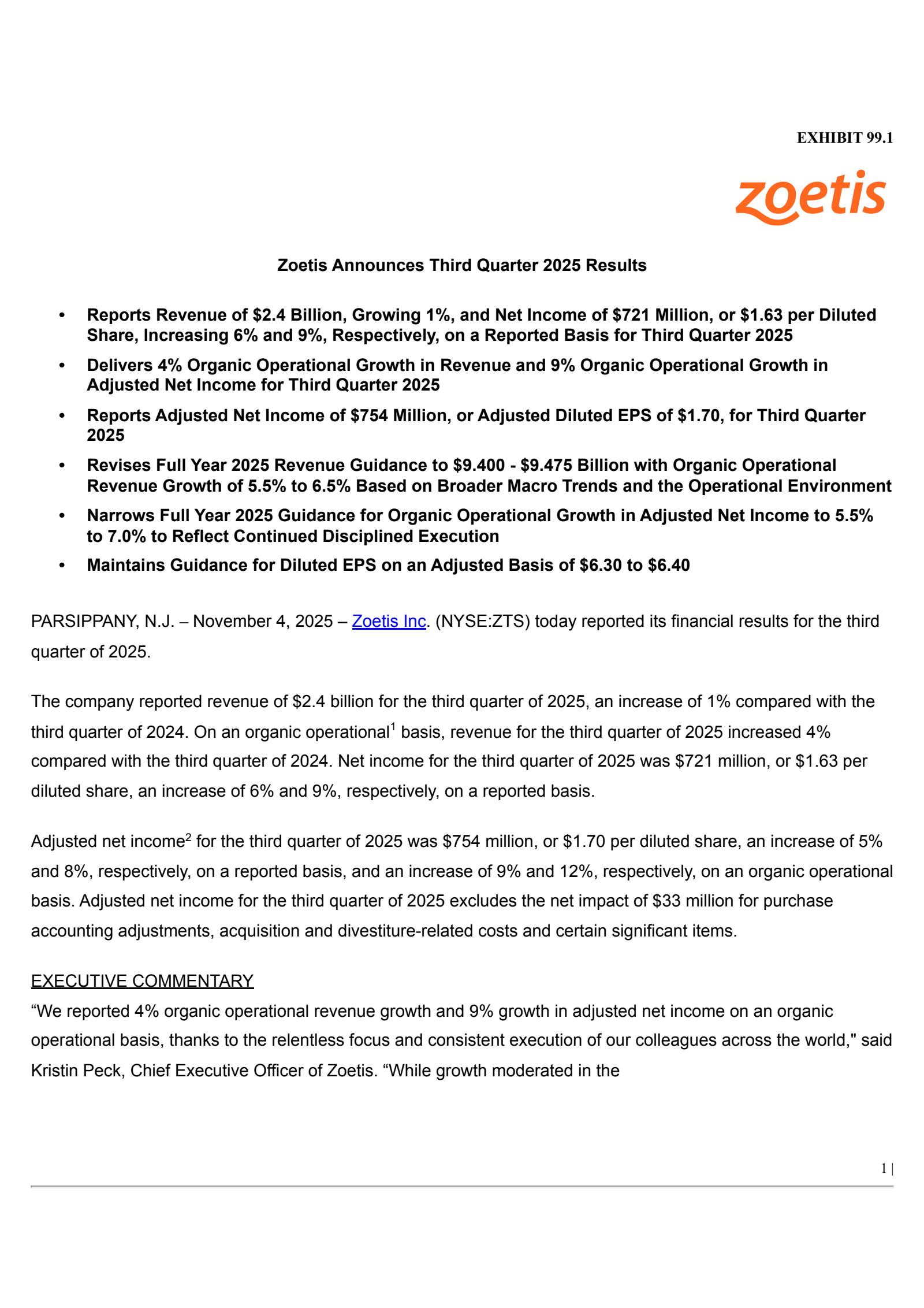 Zoetis' Q3 2025 Earnings Release