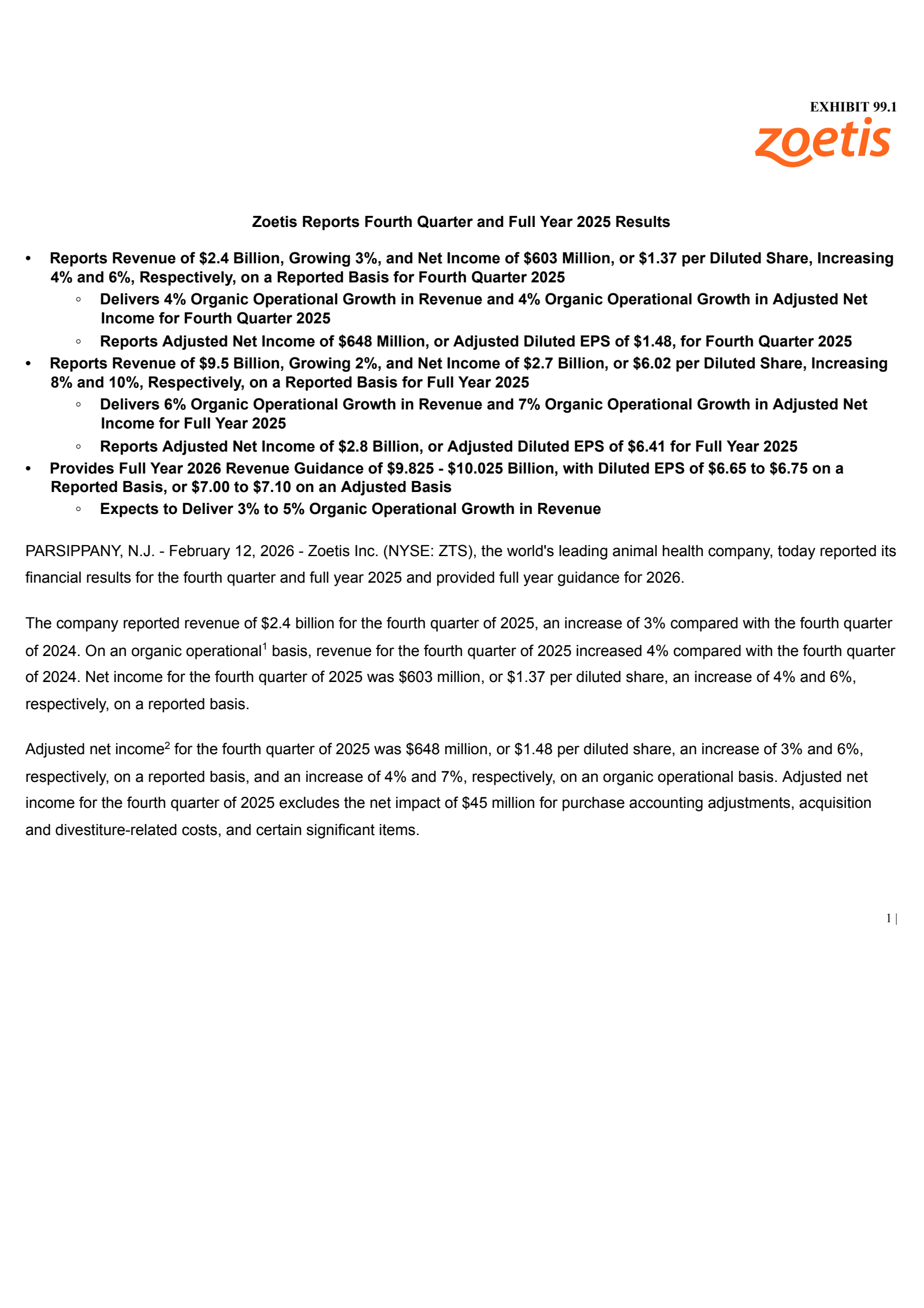 Zoetis' Q4 2025 Press Release