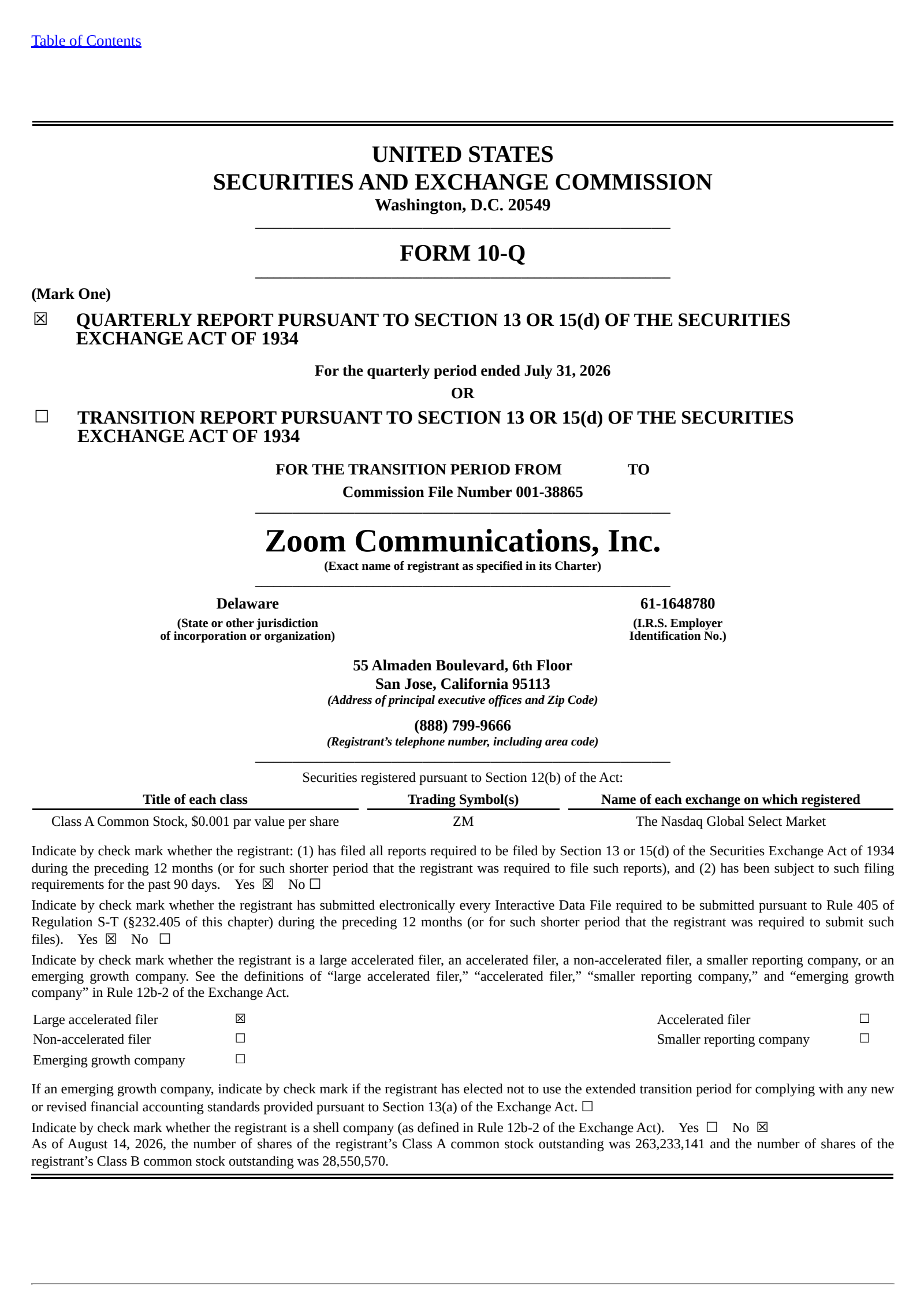 Zoom Communications' Q2 2027 Quarterly report