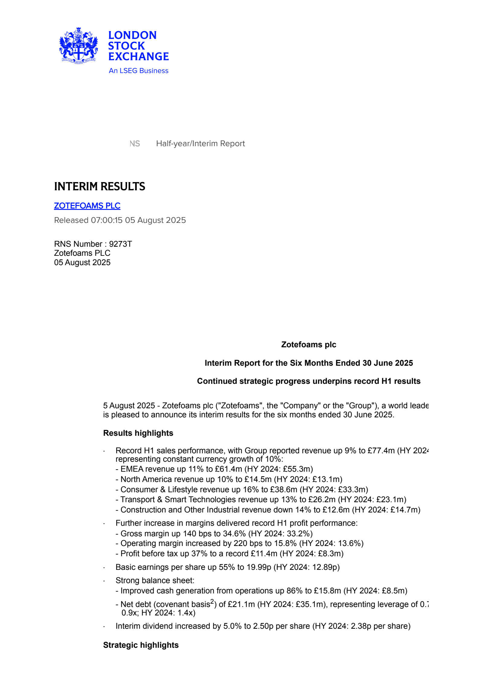 Zotefoams' H1 2025 Interim report