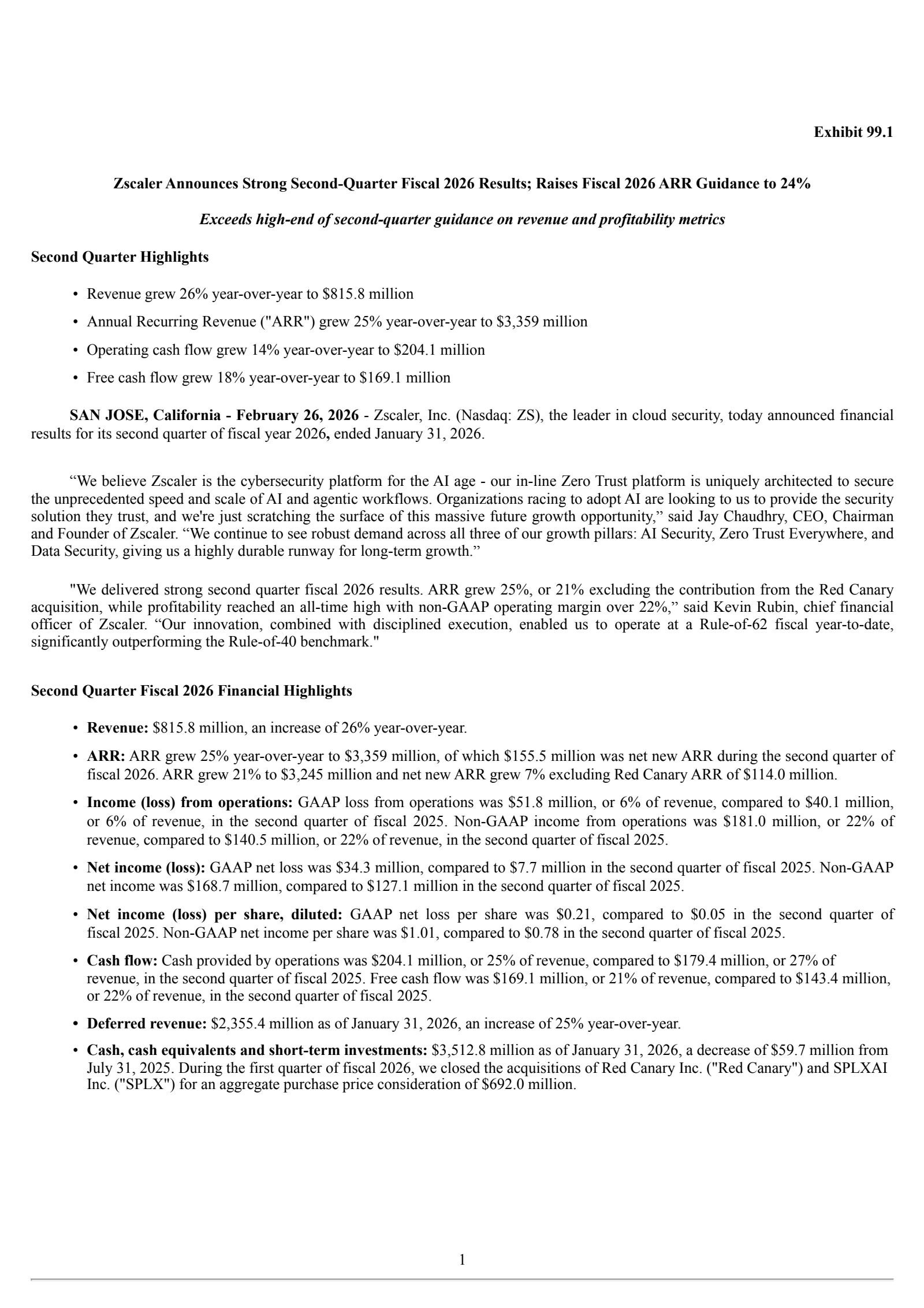 Zscaler's Q2 2026 Press Release