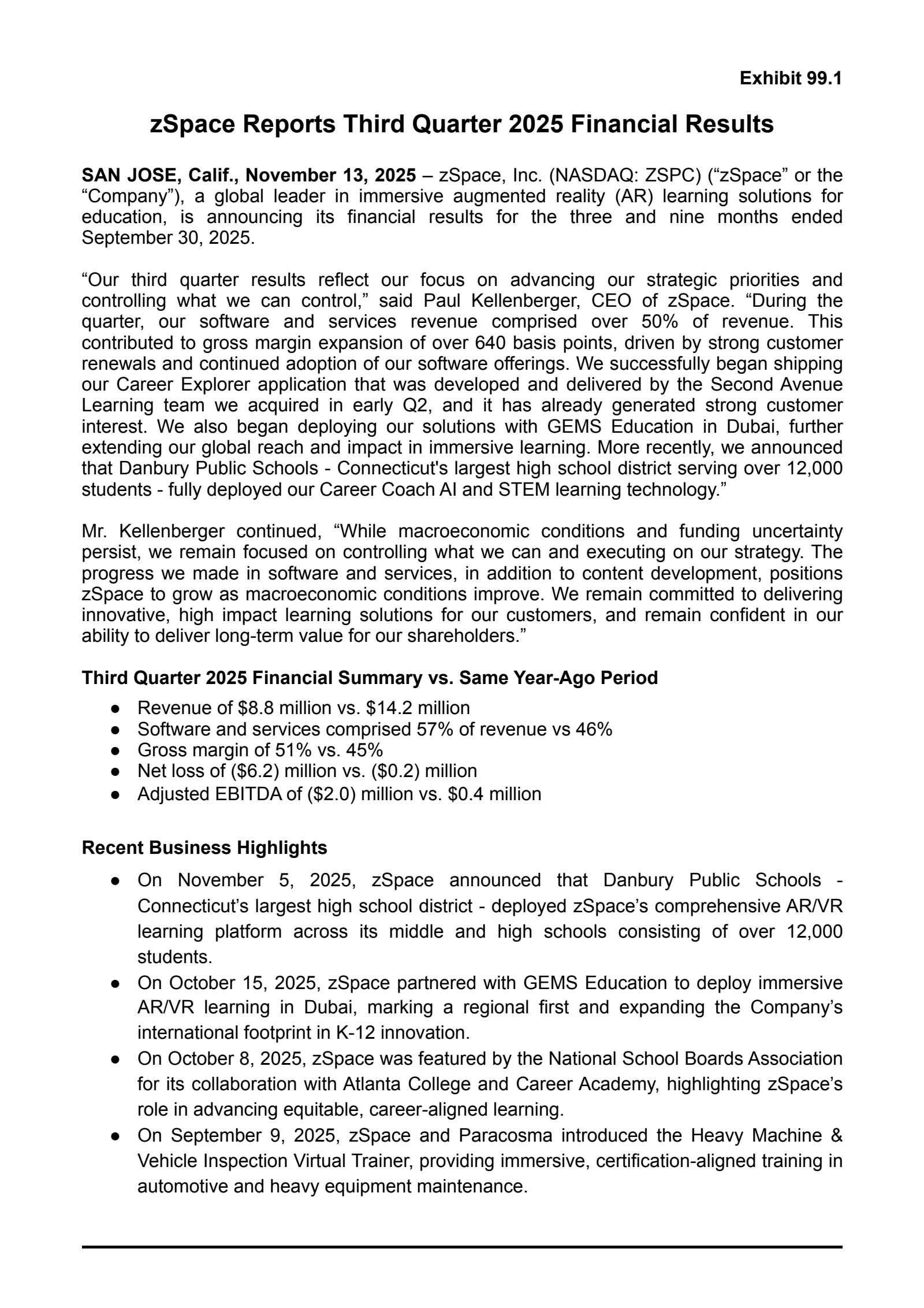 zSpace's Q3 2025 Earnings Release