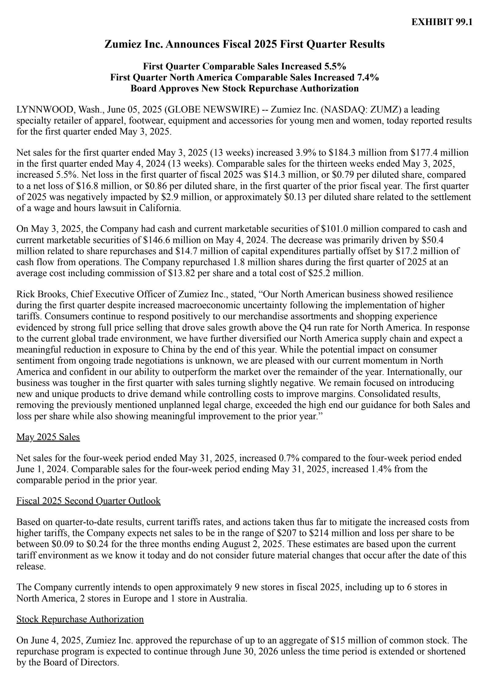 Zumiez's Q1 2026 Press Release