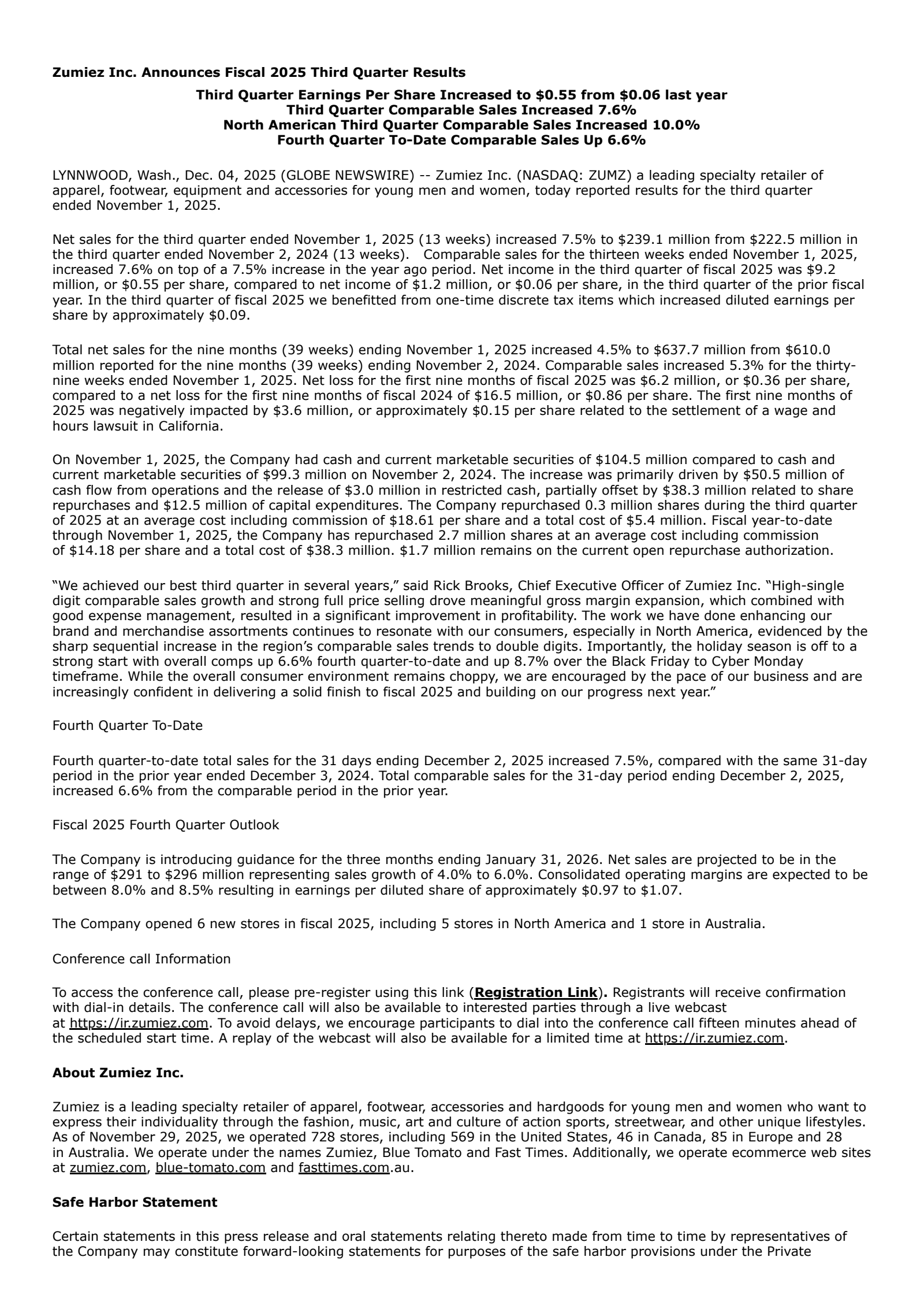 Zumiez's Q3 2026 Earnings Release