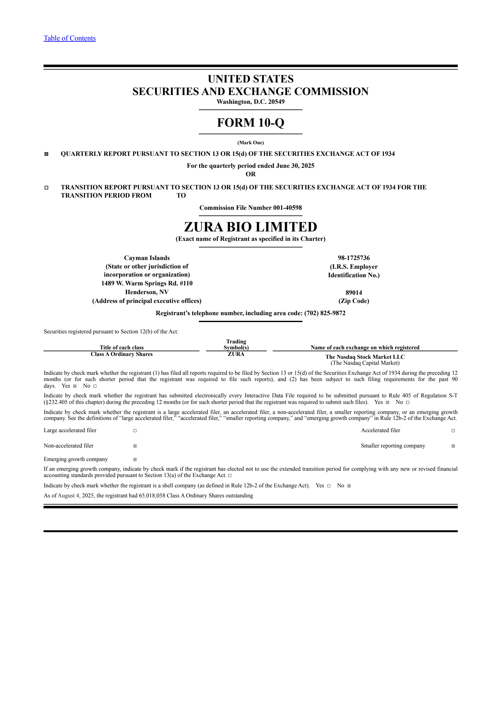 Zura Bio's Q2 2025 Quarterly report