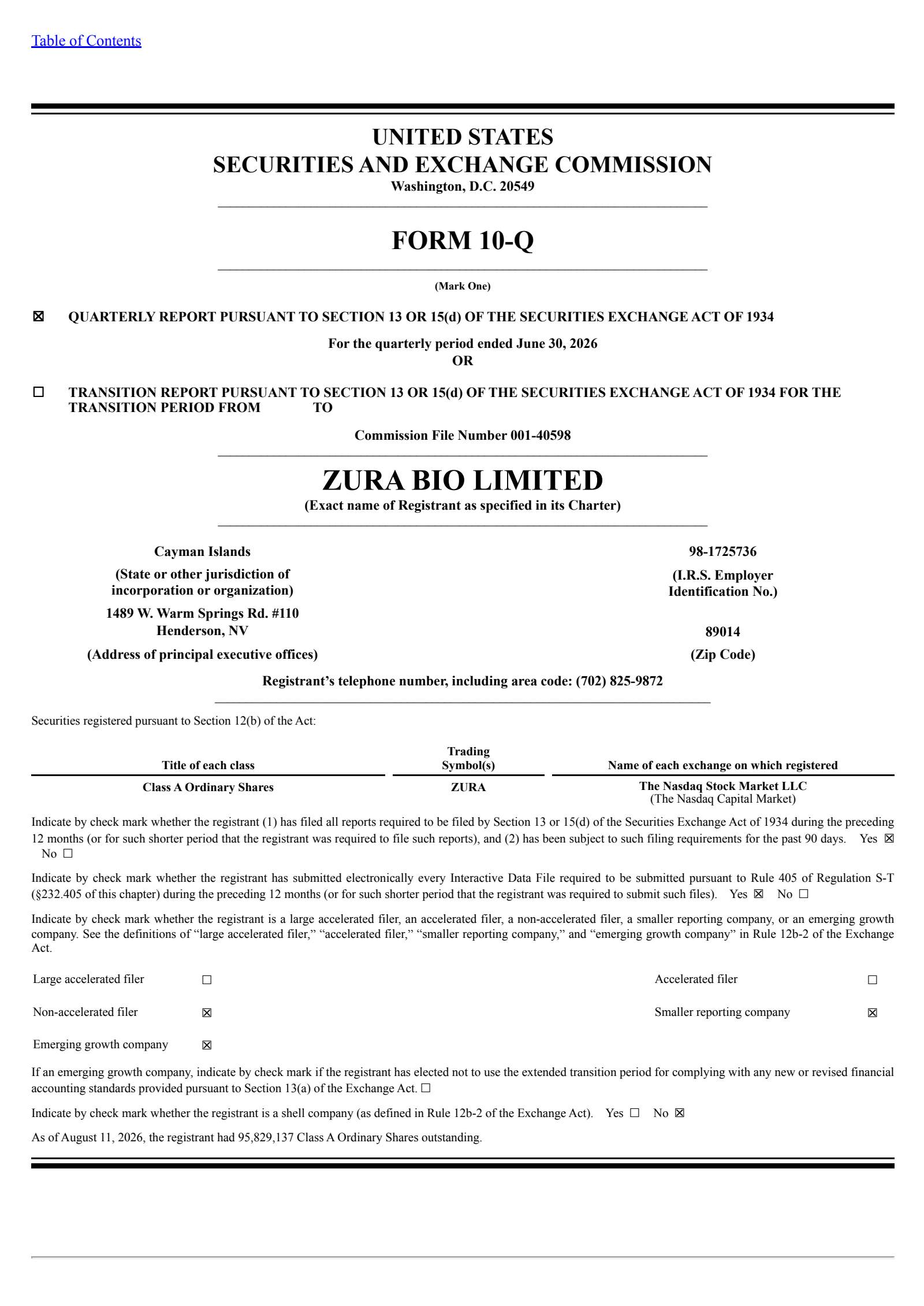Zura Bio's Q2 2026 Quarterly report
