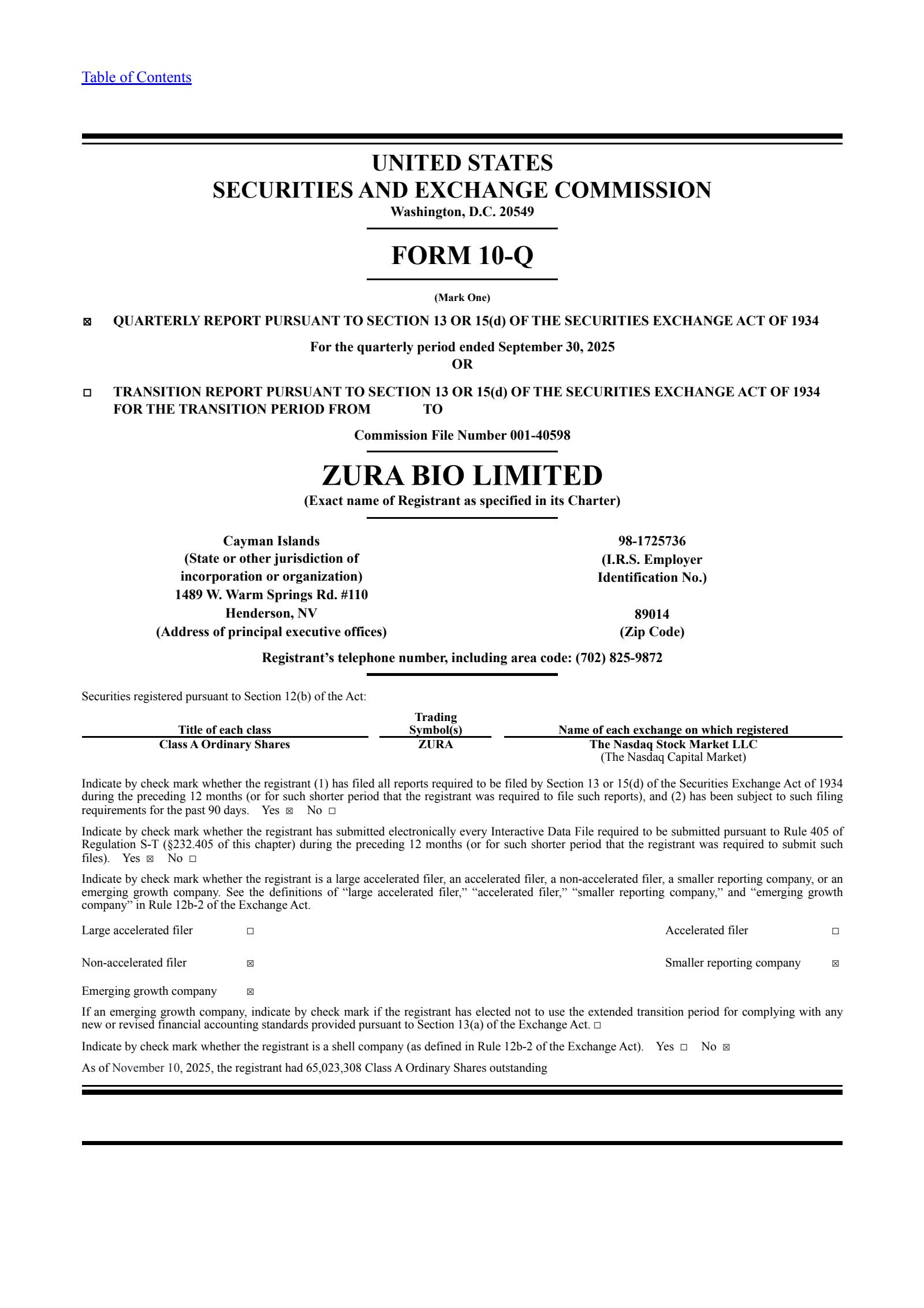 Zura Bio's Q3 2025 Quarterly Report