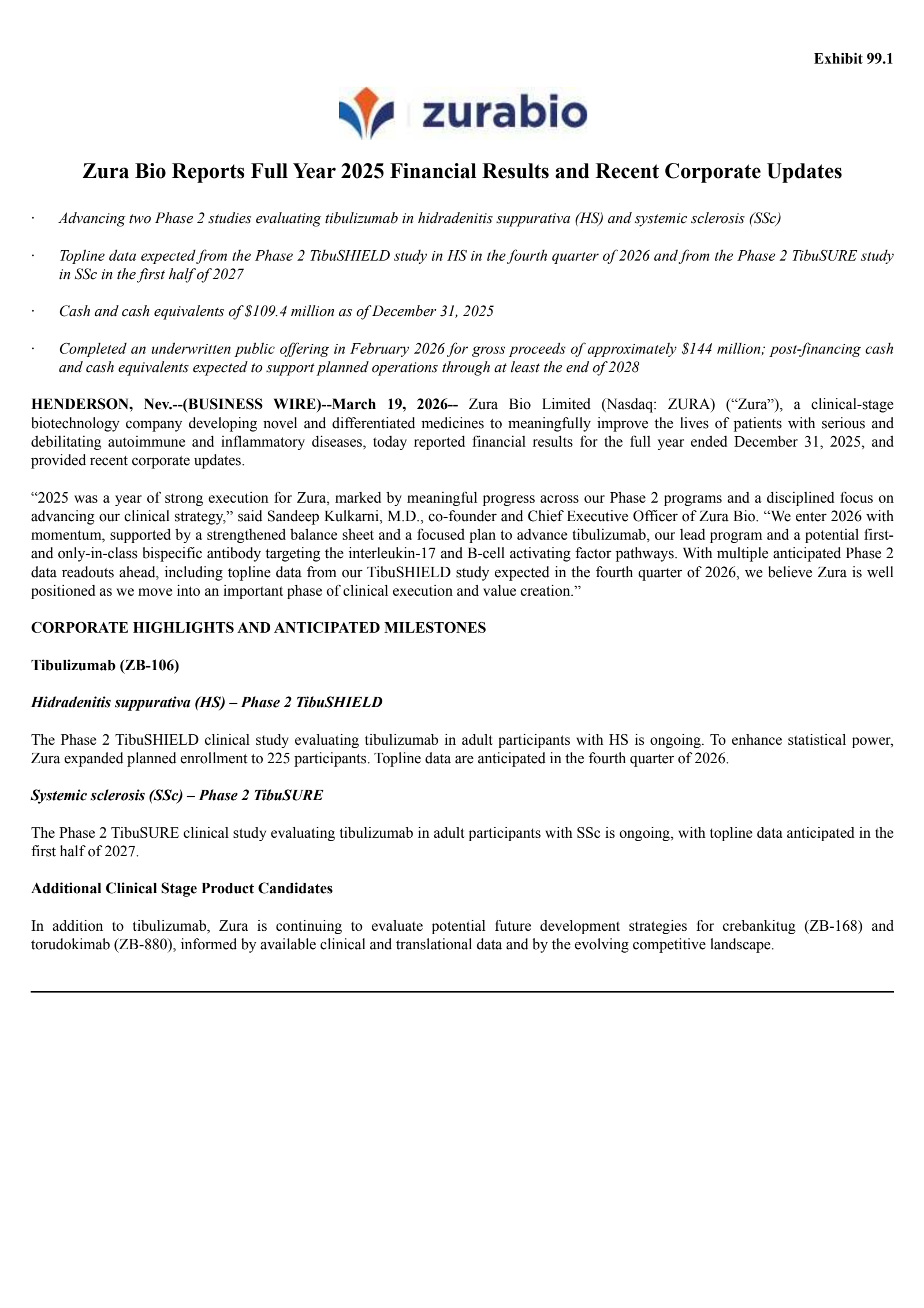 Zura Bio's Q4 2025 Press Release