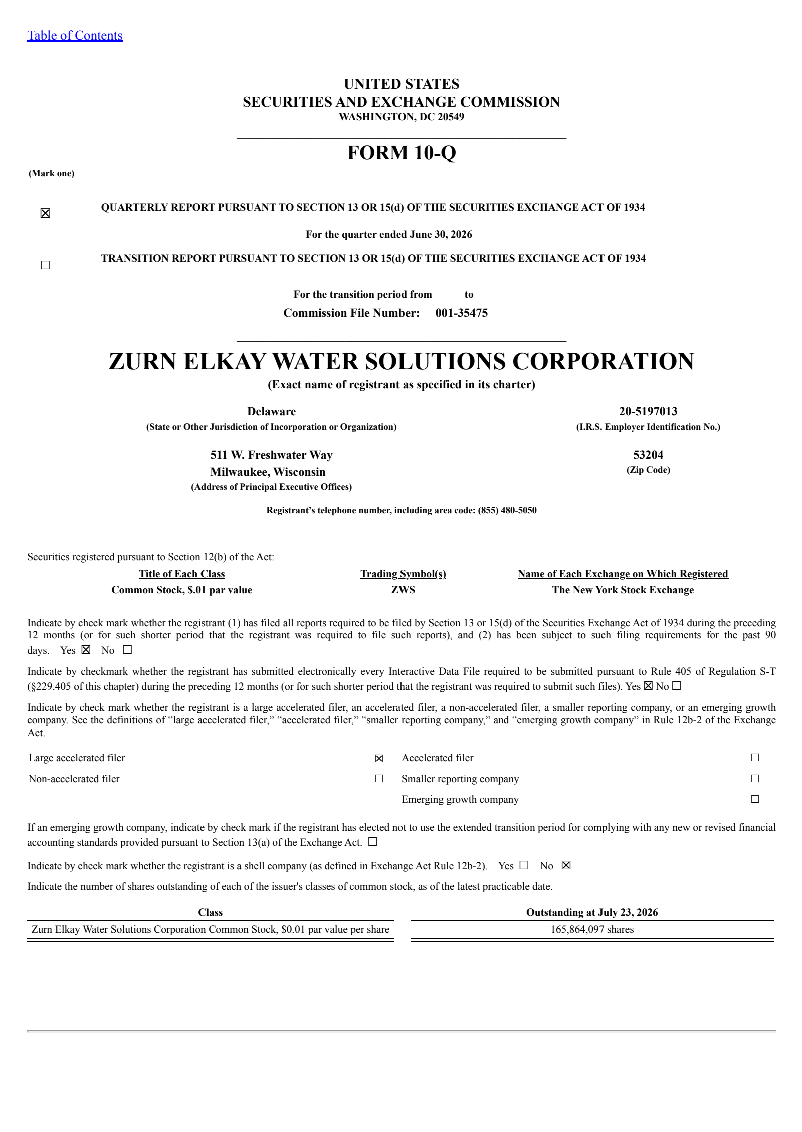 Zurn Elkay Water Solutions Cor's Q2 2026 Quarterly report