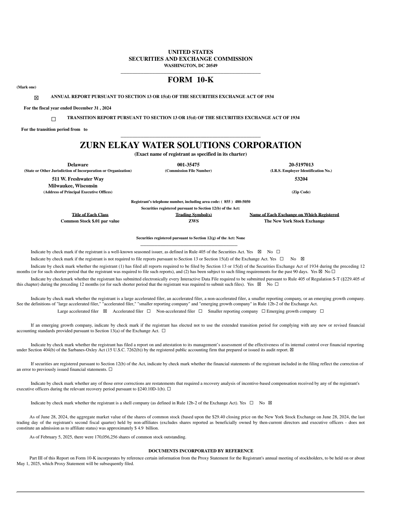 Zurn Elkay Water Solutions Cor's Q4 2024 Annual report