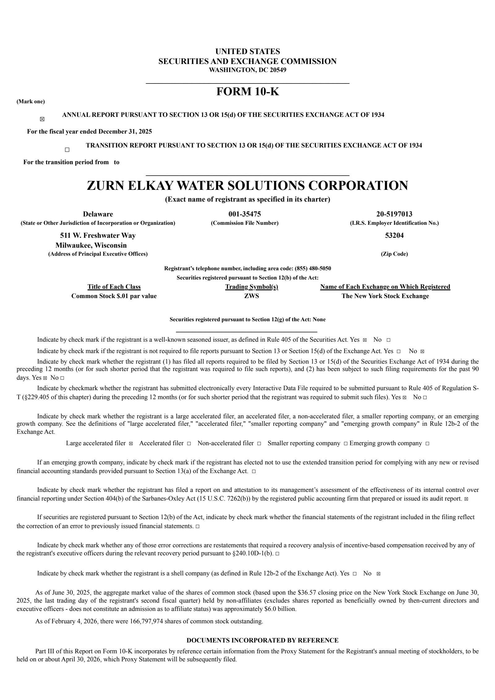 Zurn Elkay Water Solutions Cor's Q4 2025 Annual report