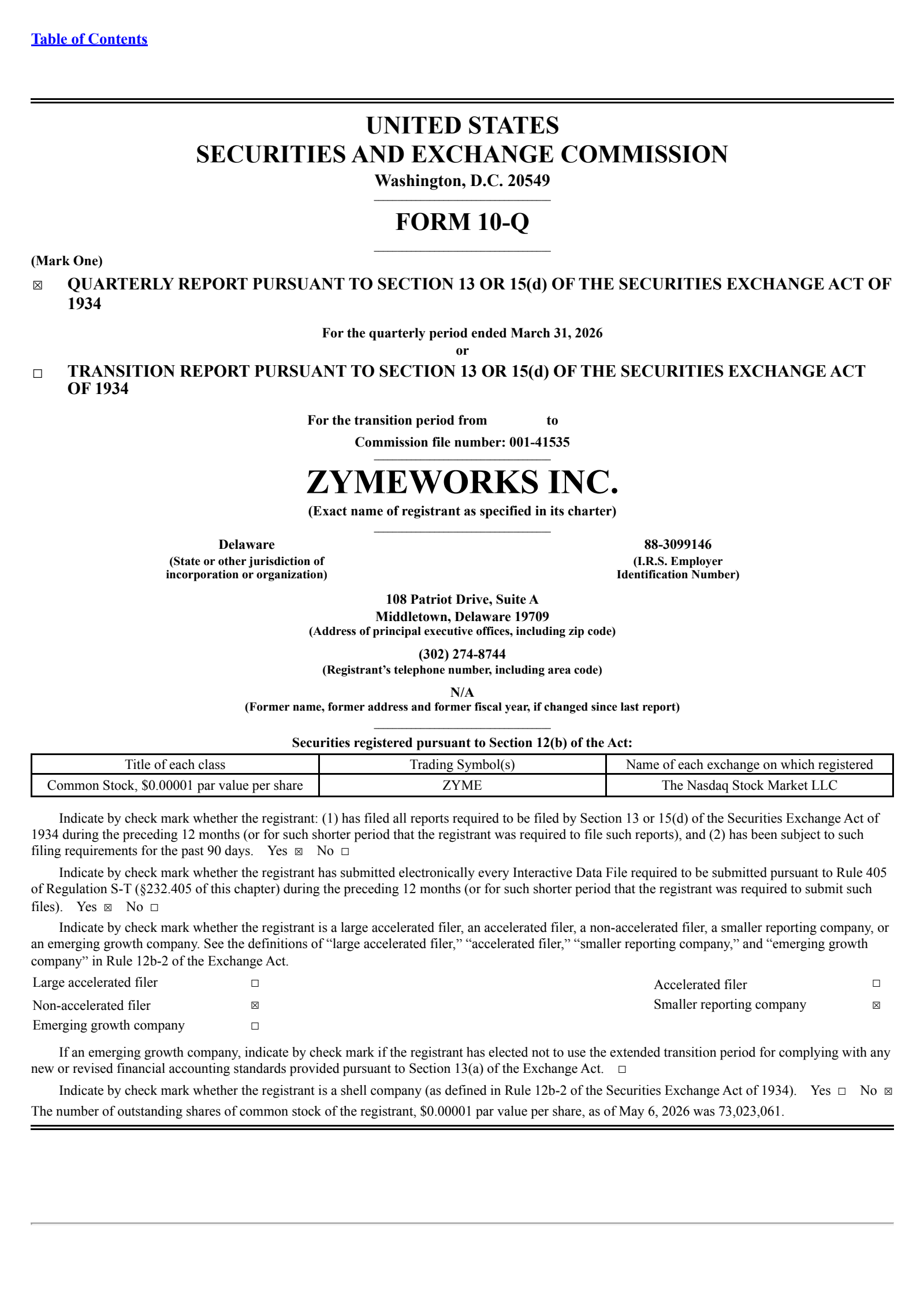 Zymeworks' Q1 2026 Quarterly report