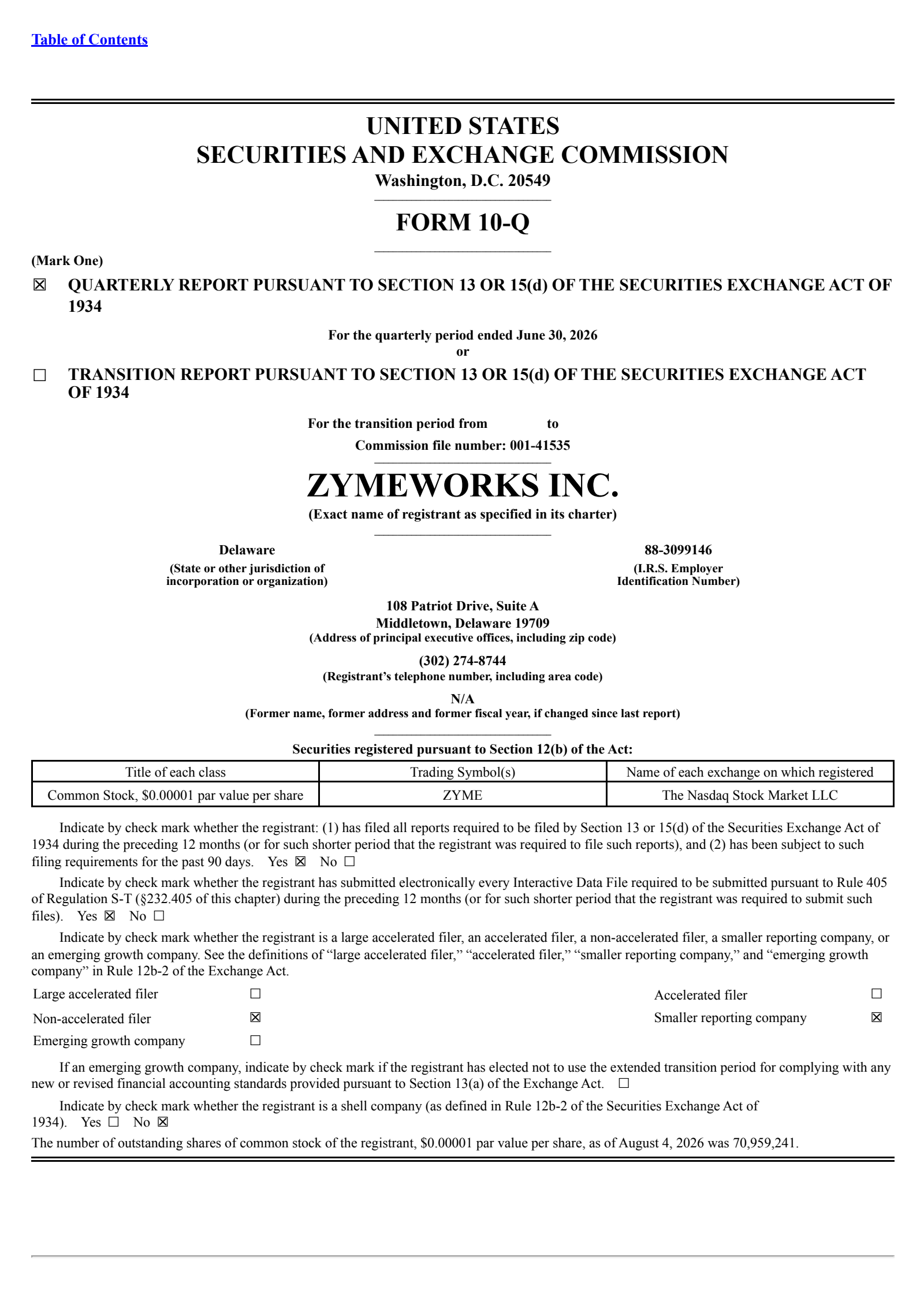 Zymeworks' Q2 2026 Quarterly report