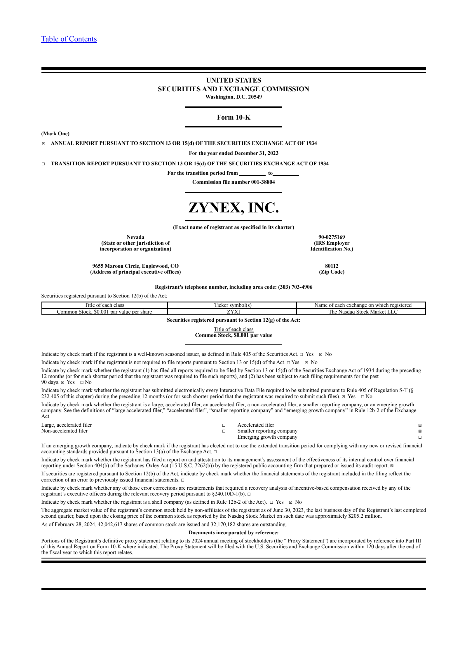 Zynex's Q4 2023 Annual report